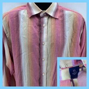 Robert Graham Mens XL Multi‎ Stripe Long Sleeve Button Up Shirt Flip Cuff